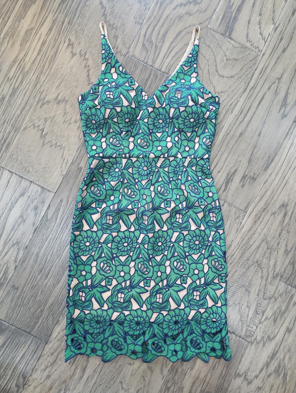 Women's Green and Navy Illusion Lace Dress